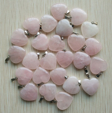 Natural Rose Quartz Heart Charm, Pendant Finding, Gemstone Crystal for DIY Jewelry Necklace Bracelet, Healing Crystal, Puffy Dainty