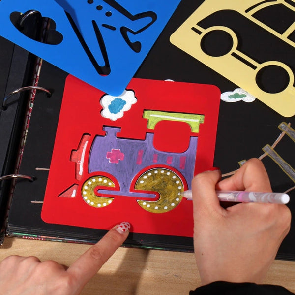 Kad Stensil Kanak-Kanak Kraf Lukisan Dinding Seni Airbrush Kanak-Kanak Taska Scrapbooking Comel Ceria Kereta Lori Haiwan Krismas Pesawat Bot Kereta Api