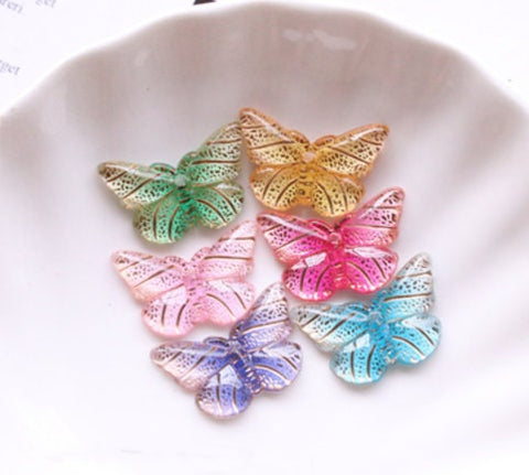 80 pcs Colorful Resin Butterfly Flatback Rhinestone Cabochons Scrapbooking Decoration DIY Jewelry Making Charm Embellishment Accessories