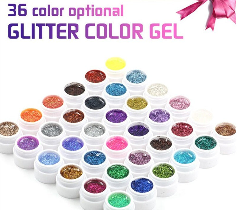 36 Pcs Reflective Nail Glitter Gel Manicure Kit | Dazzling Colors | Pressed Glitter Phototherapy Gel | Nail Polish Nail Art Decor Supplies