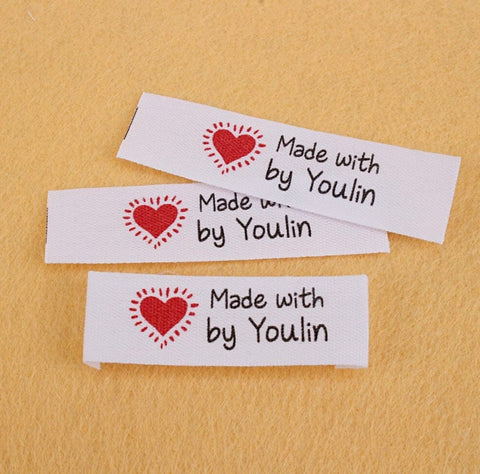 Personalized  Clothing Labels - Custom Sew on Labels - Heart Cloth Tags for Clothes Fabric Knitting Sew in - Fold Over for Handmade Clothes