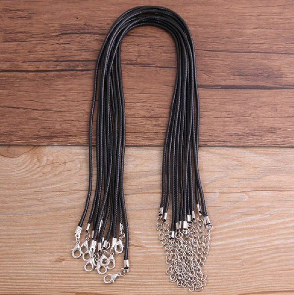 Black Leather Cord Necklace with Silver Lobster Clasp 1.5 mm 1.8 mm 17 " 20"  - Necklace for Pendant Choker Steel Clasp Plain Necklace Chain