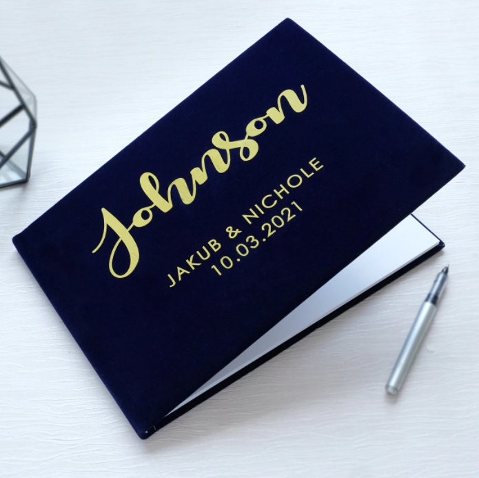 Custom Wedding Guest Book, Personalized Wedding Guestbook, Engagement Party Bridal Shower Modern Elegant Blank Book, Reception Signing Book