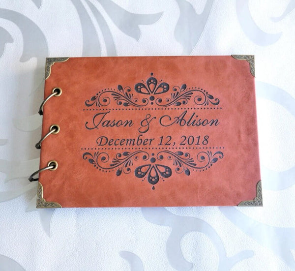 Livre d'or de mariage personnalisé, Livre d'or de mariage personnalisé, Livre de signature de réception en cuir rustique, Fête de fiançailles, Douche nuptiale élégante