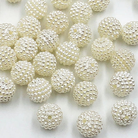 50 Round Spacer Beads -  White Pearl Spacer Beads - Spacers -Jewelry Supplies - Craft Supplies Hollow Flower Beads - Antique Vintage Design