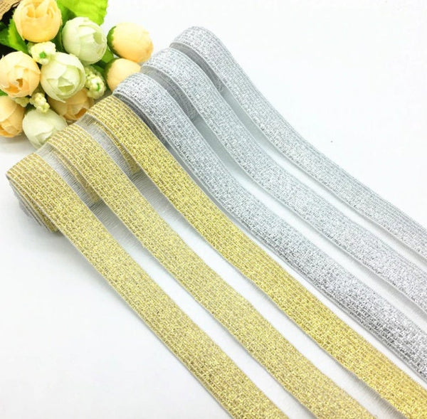 45 Meters Gold Silver Elastic Band, Elastic Webbing, Clothing Accessories, Elastic Trim, Elastic Ribbon, Sewing Elastic,  Waistband Elastic