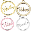 50 Pcs Custom Jewelry Tags, Round Gold Silver Rose Gold Transparent Clear Wood, Mirrored, Personalized Ornament Text Engraving With Hole