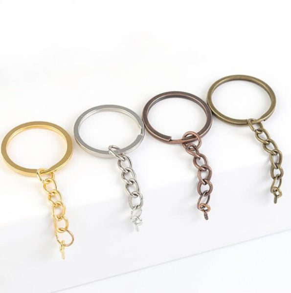 28mm Super Strong Stainless Steel Keyring Blanks - Matching Screw Eye Pins/Findings and  Jumprings - Brass Split Rings - Keychain Supplies