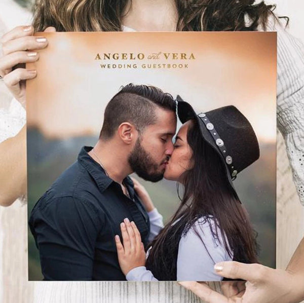 Custom Photo Wedding Guest Book, Personalized Wedding Guestbook, Reception Signing Book, Engagement Party Bridal Shower Modern Elegant Blank