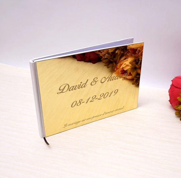 Livre d'or de mariage personnalisé, Livre d'or de mariage personnalisé, Livre de signature de réception en or argent, Fête de fiançailles, Douche nuptiale élégante