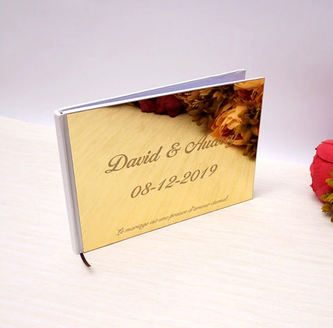 Custom Wedding Guest Book, Personalized Wedding Guestbook, Gold Silver Reception Signing Book, Engagement Party Bridal Shower Elegant