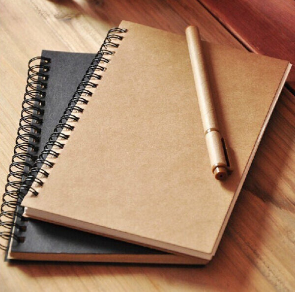 Double-Spiral Wire Bound Unlined Notebooks | Beige Kraft Cover Plain Journal | 7.1 x 4.7 inch | 50 Sheets | Basic Bullet Journal Bulk