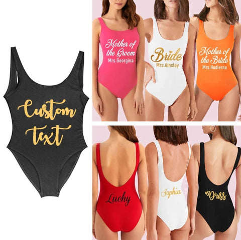 Custom Swimsuit, Bathing Suit, Swimsuit, One Piece Swimsuit, Custom Text Personalized Swimwear, High Leg Swimsuit Bride Swimsuit Beach Party