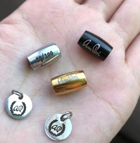 Custom Spacer Beads - Personalized Beads - Engraved Beads - Stainless Steel Metal - Edelstahlperlen Silber Gravur - Jewelry Bracelet Making