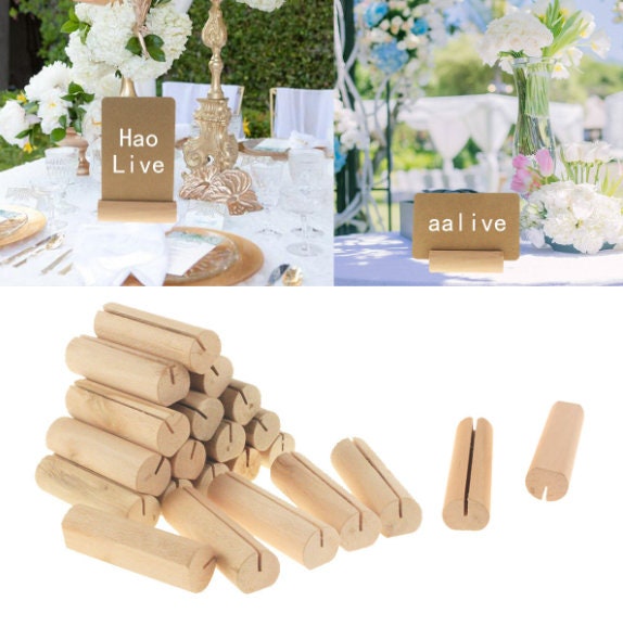20 Pcs Wedding Place Card Holder - Wooden Photo Clips -  Desktop Decor Table Number Stand Name Clips - Message Clips - Table Decor Setting