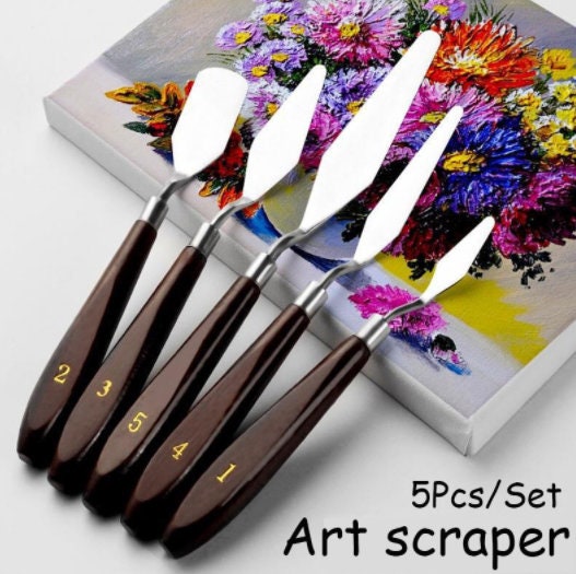 ชุดมีดพาเลตต์สำหรับวาดภาพสีน้ำมัน 5 ชิ้น - มีดศิลปินสำหรับผ้าใบ ใช้กับสีชนิดน้ำมันและอะคริลิก สร้างพื้นผิวและเอฟเฟกต์