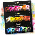 ชุดสีระบายน้ำ 6 สี แบบเนื้อทึบ มีประกายมุกและกลิตเตอร์ | สีเมทัลลิก | อุปกรณ์วาดภาพแบบพกพา | พาเลตต์สีน้ำ
