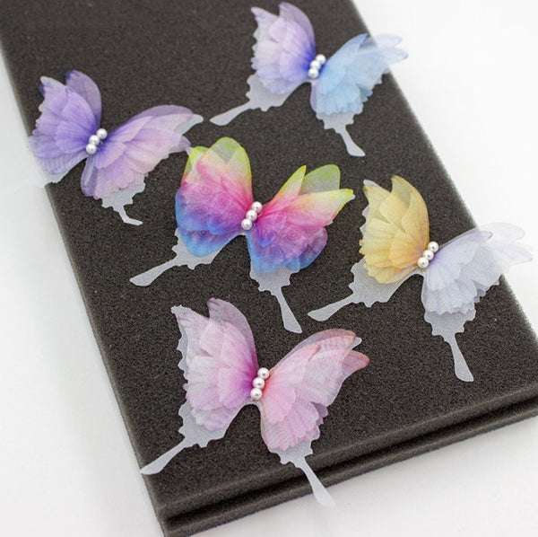 10 pcs Organza 3D Butterfly Double Layer Dreamy Color Lace Applique Patch Assorted For Gown Dress Headdress Jewelry Bridal Accessories Sew