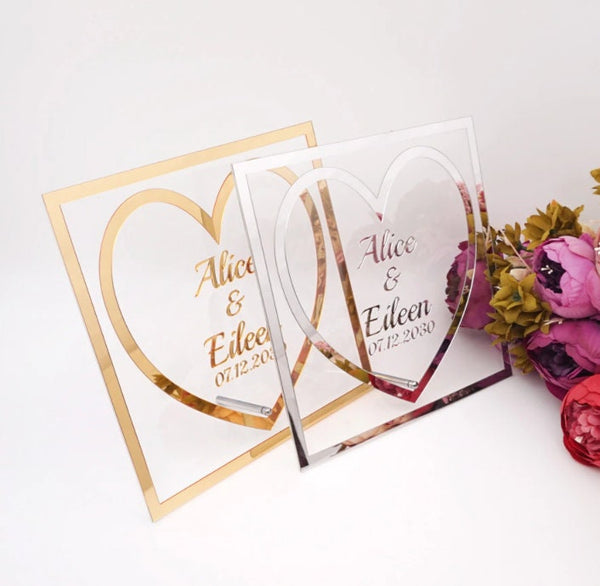 Panneau de Nom de Mariage Personnalisé - Panneau de Mariage en Cœur Personnalisé - Panneau Monsieur et Madame - Décor de Table de Mariage Autonome - Panneau de Nom de Famille