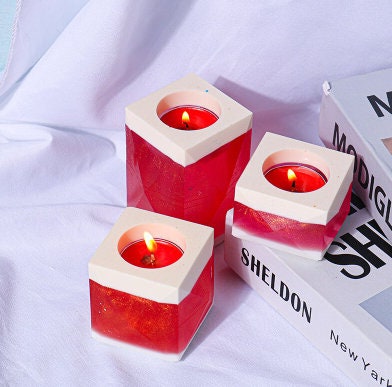 Square Candle Holder Mold - Resin Mold -  Epoxy Mold - Silicone Round Cylinder Mold - Cube Hollow Soap Mold Mould - DIY Craft Supplies