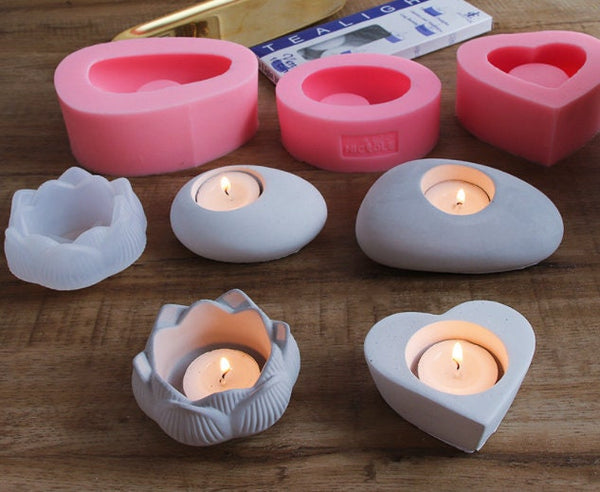 Candle Holder Mold - Round Heart Lotus Rock Hollow Soap Mould - Resin Mold -  Epoxy Mold - Silicone Round Cylinder Mold - DIY Craft Supplies