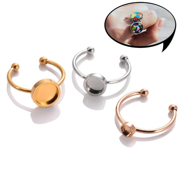 Open Stainless Steel Bezel Cup Ring Blank Cabochon Settings Findings 3 Colors And Size Adjustable Gold Silver Rose Gold Hypoallergenic