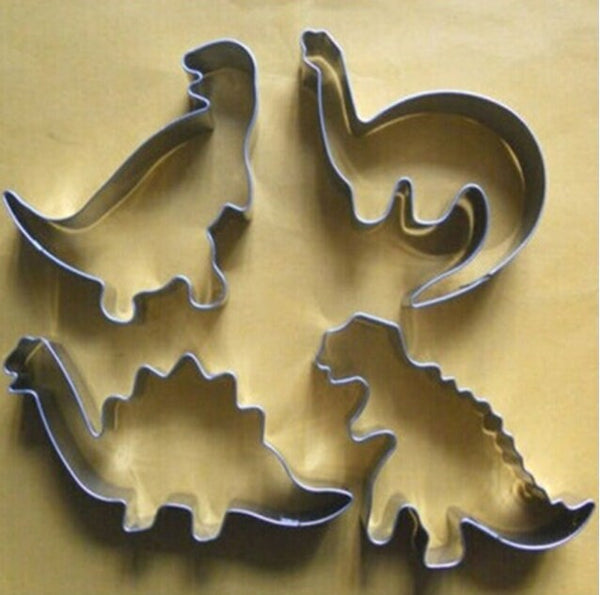 4 Pcs Dinosaur Cookie Cutter Set - Dino Sandwich Cutter - Biscuot Cutter - Biscuit Cutter - For Fondant Pastry Cooking Baking Supplies