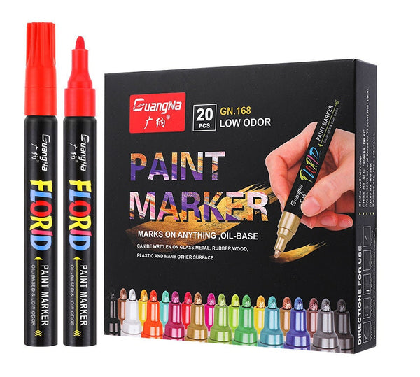 Paint Marker - Medium Point - 20 Color Box Set - Great for Rock Painting, Canvas, Glass, Porcelain, Fabric, Paper, Pottery and Plastic