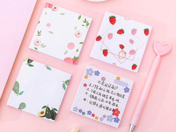 Sada samolepicích poznámek - květiny, jablko, třešeň, hruška - samolepky na studium, plánovač, bullet journal, scrapbook, školní potřeby