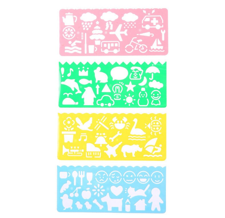 บัตรสเตนซิลลายเครื่องบิน สัตว์ สุนัข รถบัส เมฆ ดอกไม้ สำหรับเด็ก งานฝีมือ วาดผนัง ศิลปะแอร์บรัช เด็กเล็ก ทำสมุดภาพ น่ารัก สนุกสนาน
