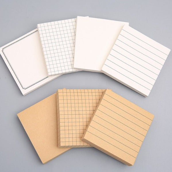 Sada bílých lepících poznámkových papírků Kraft - linkované, mřížkové samolepky pro studium, plánovač, bullet journal, scrapbook, školní potřeby