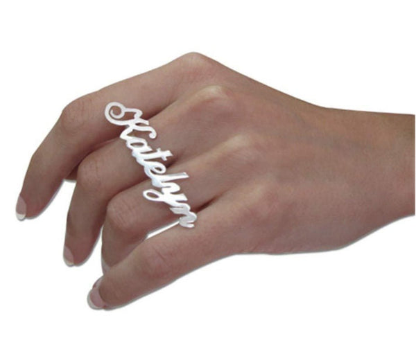 Personalized Double Finger Ring - Double Name Ring - Custom Two Finger Rings Women - Name Rings For Women - Unique Gift For Teenage, Girls