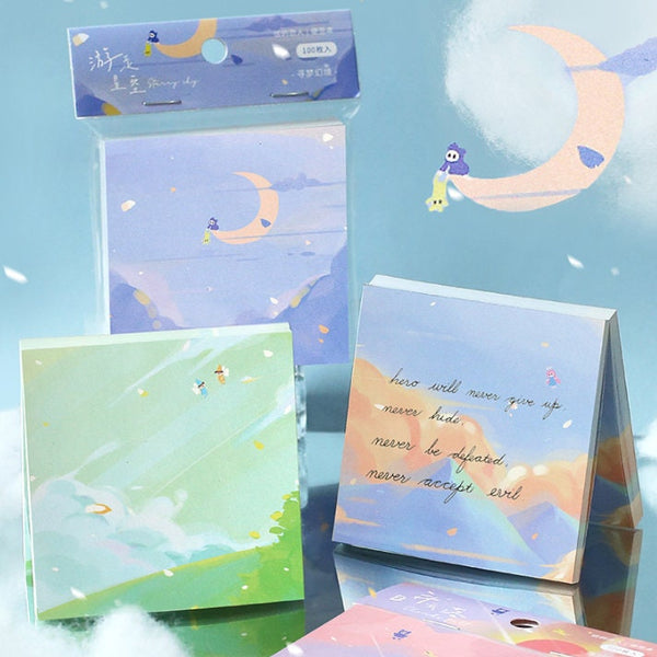 Sada samolepicích poznámek - měsíc, mrak, hora, oceán - samolepky na studium, plánovač, bullet journal, scrapbook, školní potřeby