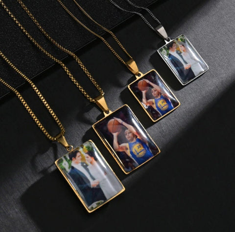 Custom Photo Necklace Pendant - Personalized Picture Necklace - Double Sided Your Own Personalized Words On The Back - Anniversary Gift