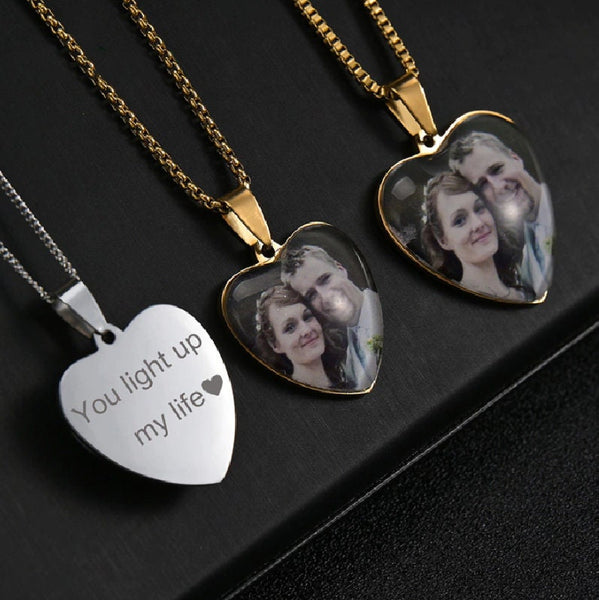 Custom Photo Necklace Pendant - Personalized Heart Picture Necklace - Double Sided Your Own Personalized Words Text - Anniversary Gift