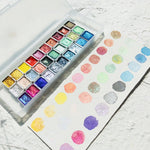 ชุดสีน้ำ 30 สี แบบทึบ สีมุกมีพื้นผิว สีเมทัลลิกกลิตเตอร์ พกพาสะดวก อุปกรณ์วาดภาพ พาเลตต์สีน้ำ