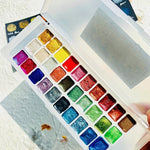 ชุดสีน้ำ 30 สี แบบทึบ สีมุกมีพื้นผิว สีเมทัลลิกกลิตเตอร์ พกพาสะดวก อุปกรณ์วาดภาพ พาเลตต์สีน้ำ