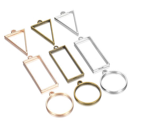 11 pcs Open Back Round Triangle Rectangle Resin Bezel Jewellery Pendant Frame Pendant Charm - Jewelry Making Craft Supplies