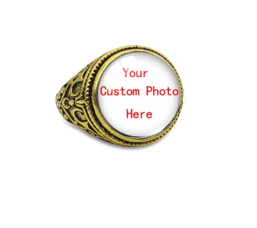Personalized Photo Ring - Custom Mens Signet Ring Women Name Ring Engraving From Photo Family Fathers Day Gift Boyfriend Husband