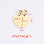 Split Broken Heart Charms, Divided Love Charm, Gold /Rose Gold Steel Heart, Heart Pendant, Love Pendant, Lovers Charms 12.5x20mm