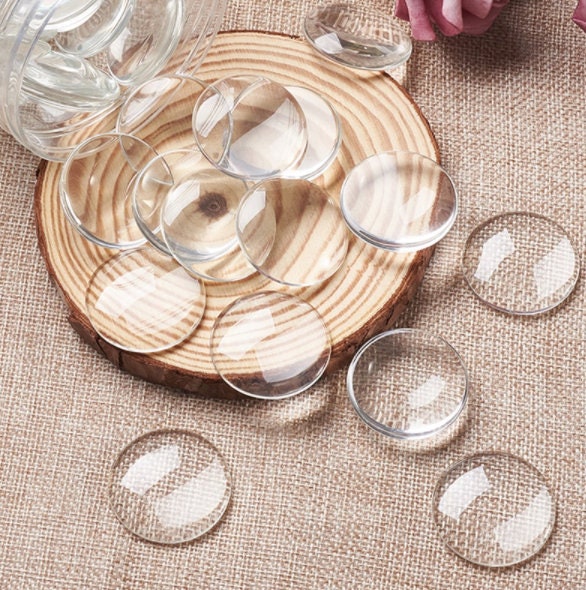 200 Round Glass Cabochons- High Clarity 6 8 15 18 mm  Circle Glass Cabochons. Antique/Vintage Blank Photo Pendant Trays and Bezels Magnify