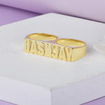 Personalized Double Finger Ring - Double Name Ring - Custom Two Finger Rings Women - Name Rings For Women Men Unisex Unique Gift For Her Him
