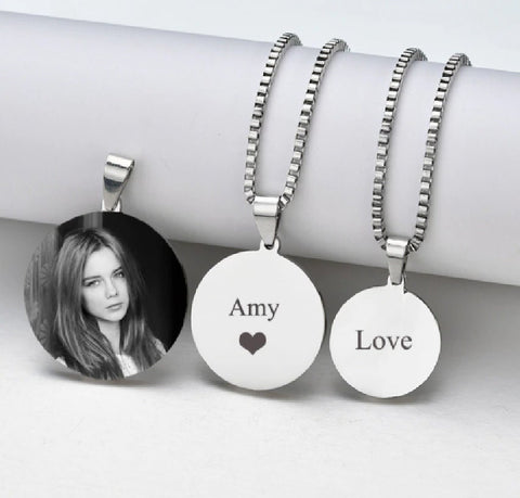 Custom Picture Necklace Pendant - Personalized Photo Necklace - Double Sided Your Own Personalized Words On The Back - Anniversary Gift