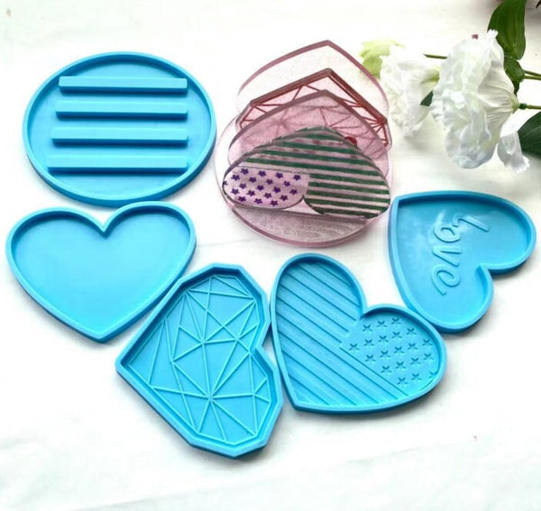 Heart Coaster Mold Set - Resin Silicone Mold - Round Heart Coaster Molds, Coaster Holder Molds for Resin Casting, Cups Mats, Home Decoration