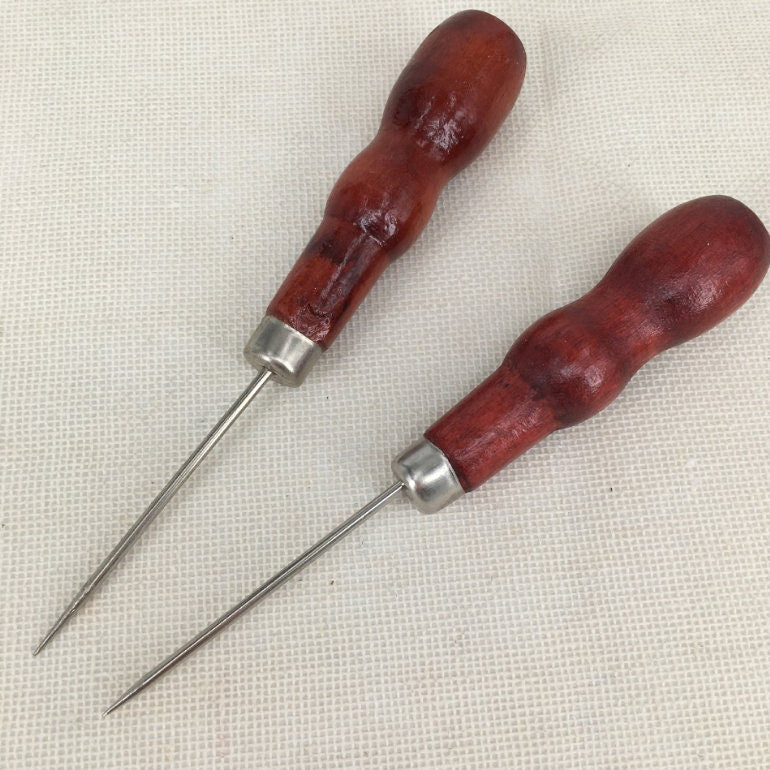 เข็มเย็บมือด้ามไม้สำหรับเย็บหนังทำสร้อยข้อมือ DIY เครื่องมือซ่อมแซมเข็มเจาะเย็บตะขอ - เจาะปักผ้า