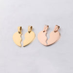 Split Broken Heart Charms, Divided Love Charm, Gold /Rose Gold Steel Heart, Heart Pendant, Love Pendant, Lovers Charms 12.5x20mm