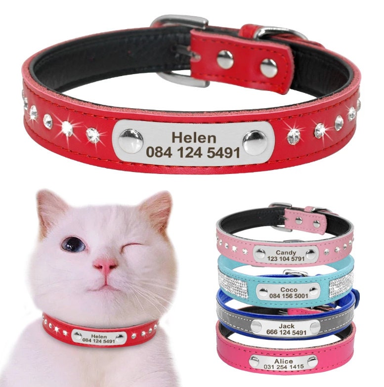 Custom Cat Collar, Personalized Pet Collars for Kittens, Boy Girl Cat Collar, Diamond Collar with Name, Breakaway Adjustable Strap