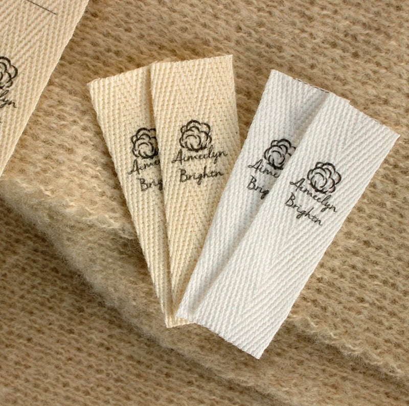 Custom Clothing Labels - Cotton Twill webbing, Tags for Knitted Things, Personalized, Handmade Label, Sewing Accessory - Natural White