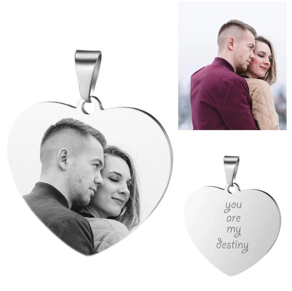 Custom Picture Necklace Pendant - Personalized Heart Photo Necklace - Double Sided Your Own Personalized Words On The Back Anniversary Gift