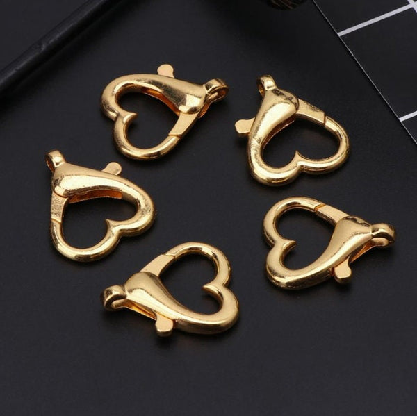 Heart Shaped Lobster Claw Clasps Gold Silver - Jewelry Making Craft Supplies DIY